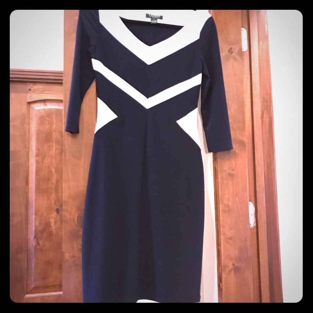 EUC. Knee length Ralph Lauren Navy & White Dress